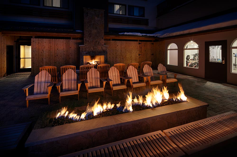 Highline Vail Hotel Fire Pit and Chairs at Night